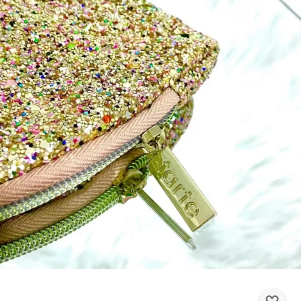 Lot 3 new Gold Glitter Fan TARTE large makeup bags. me